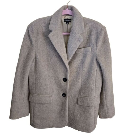 Steve Madden Nana Blazer Jacket Neutral Wool Blend Patch Pockets Size XS - Picture 2 of 12